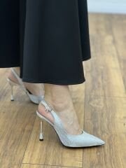 Floor 2853 Kadın Zebra Kumaş Topuk Detay Abiye Ayakkabı