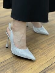 Floor 2853 Kadın Zebra Kumaş Topuk Detay Abiye Ayakkabı