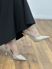 Floor 2853 Kadın Zebra Kumaş Topuk Detay Abiye Ayakkabı