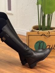 M&T 6263 Kadın Hakiki Deri Toka Detay Streç Çizme