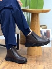 Caprito 1266 Kadın Hakiki Deri Ortopedik Çift Fermuarlı Bot