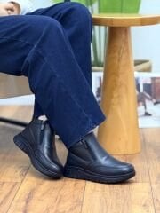 Caprito 1266 Kadın Hakiki Deri Ortopedik Çift Fermuarlı Bot