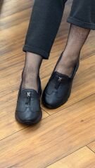 Fabbi 603 Kadın Ortopedik Deri Fermuar Detay Faylon Taban Ayakkabı