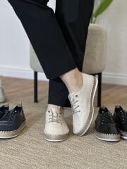 Evida HT3006 Kadın Hakiki Deri Ortopedik Hasır Detay Ayakkabı