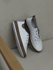 Evida HT3006 Kadın Hakiki Deri Ortopedik Hasır Detay Ayakkabı