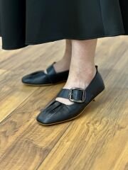 Floor 108 Kadın Deri Ortopedik Önü Büzgü Detay Babet