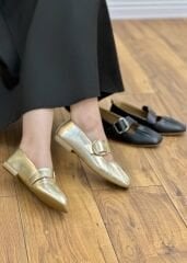 Floor 108 Kadın Deri Ortopedik Önü Büzgü Detay Babet