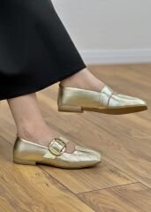 Floor 108 Kadın Deri Ortopedik Önü Büzgü Detay Babet