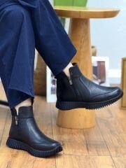 MYM 10156 Kadın Hakiki Deri Ortopedik Çift Fermuarlı Bot