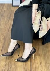 LuciBella 2277 Kadın Transparan Altın Toka Abiye Ayakkabı