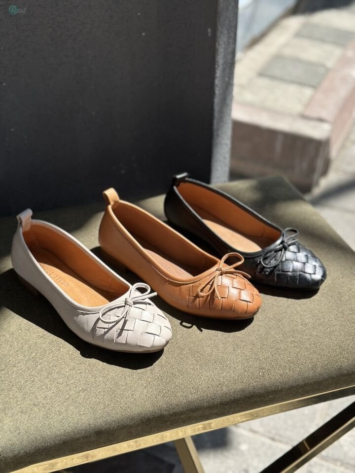 LuciBella 2173 Kadın Hakiki Deri Örgü Desen Babet