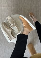 Rachel M2344 Kadın Ortopedik Hakiki Deri Süet Bağcıklı Oxford Ayakkabı