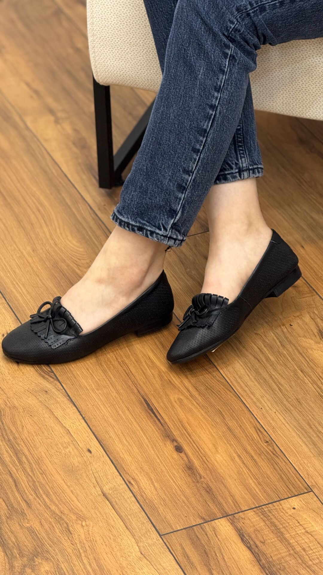 Rachel M146 Kadın Hakiki Deri Kurdele Detay Babet