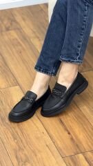 Rachel R112 Kadın Hakiki Deri Gümüş Toka Loafer Ayakkabı