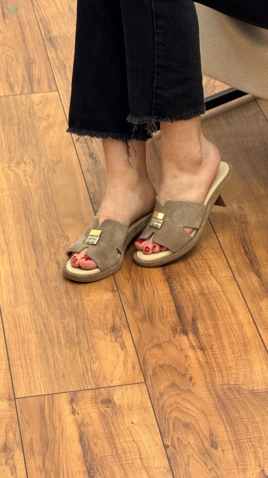 Rachel R1414 Kadın Deri Ortopedik Win Toka Kalın Topuk Terlik