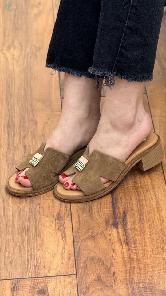 Rachel R1414 Kadın Deri Ortopedik Win Toka Kalın Topuk Terlik