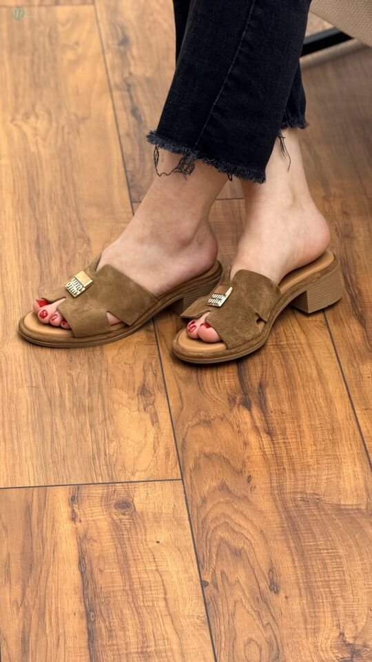 Rachel R1414 Kadın Deri Ortopedik Win Toka Kalın Topuk Terlik