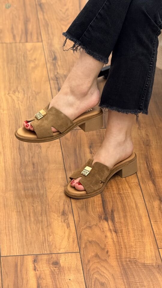 Rachel R1414 Kadın Deri Ortopedik Win Toka Kalın Topuk Terlik