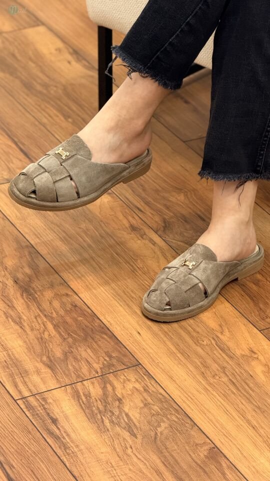 Rachel R40254 Kadın Hakiki Deri Altın Toka Terlik