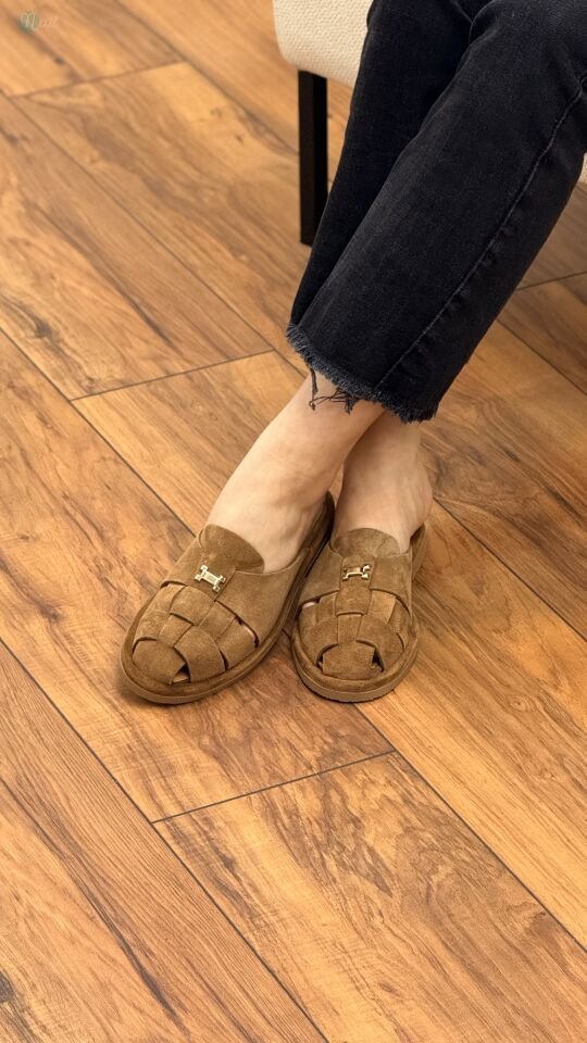 Rachel R40254 Kadın Hakiki Deri Altın Toka Terlik