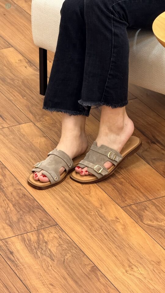 Rachel R1906 Kadın Hakiki Deri Hermes Çift Toka Terlik