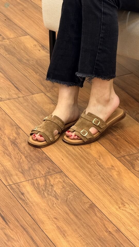 Rachel R1906 Kadın Hakiki Deri Hermes Çift Toka Terlik