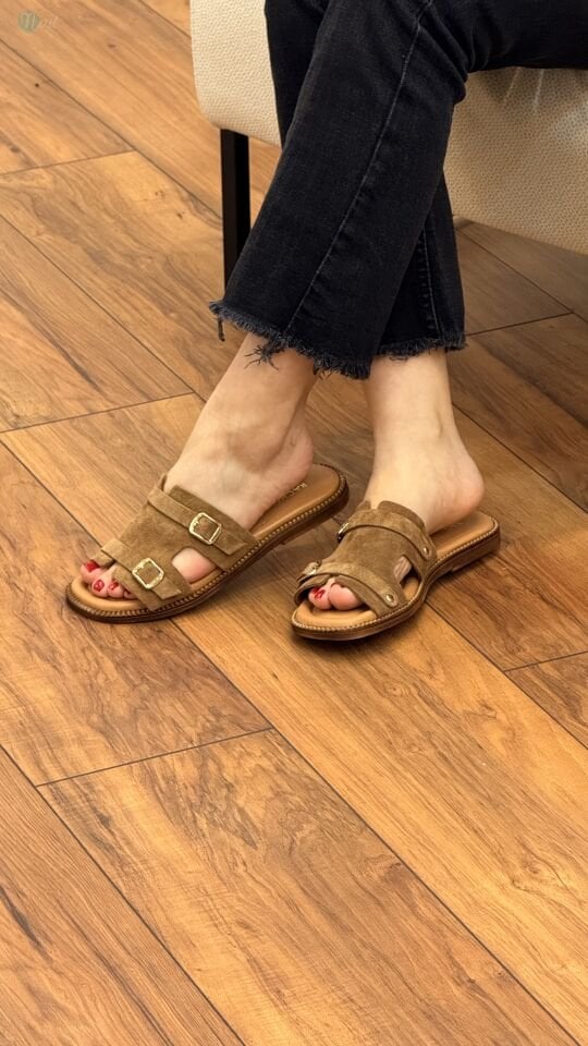 Rachel R1906 Kadın Hakiki Deri Hermes Çift Toka Terlik