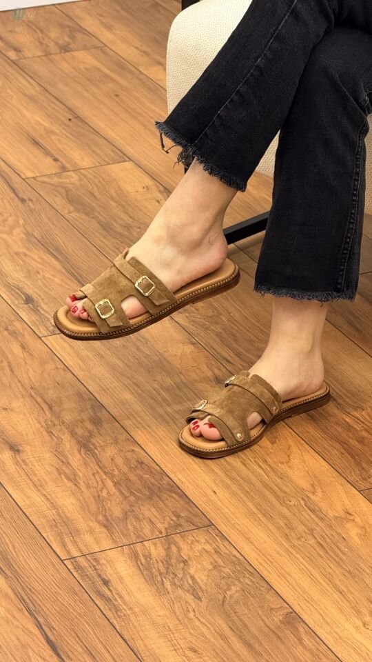 Rachel R1906 Kadın Hakiki Deri Hermes Çift Toka Terlik