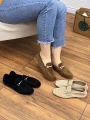 My Fit 705 Kadın Süet Deri Altın Toka Loafer Babet