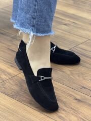 My Fit 705 Kadın Süet Deri Altın Toka Loafer Babet