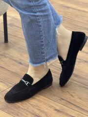 My Fit 705 Kadın Süet Deri Altın Toka Loafer Babet