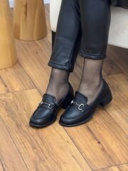 My Fit 732 Kadın Deri Önü Altın Toka Topuklu Ayakkabı