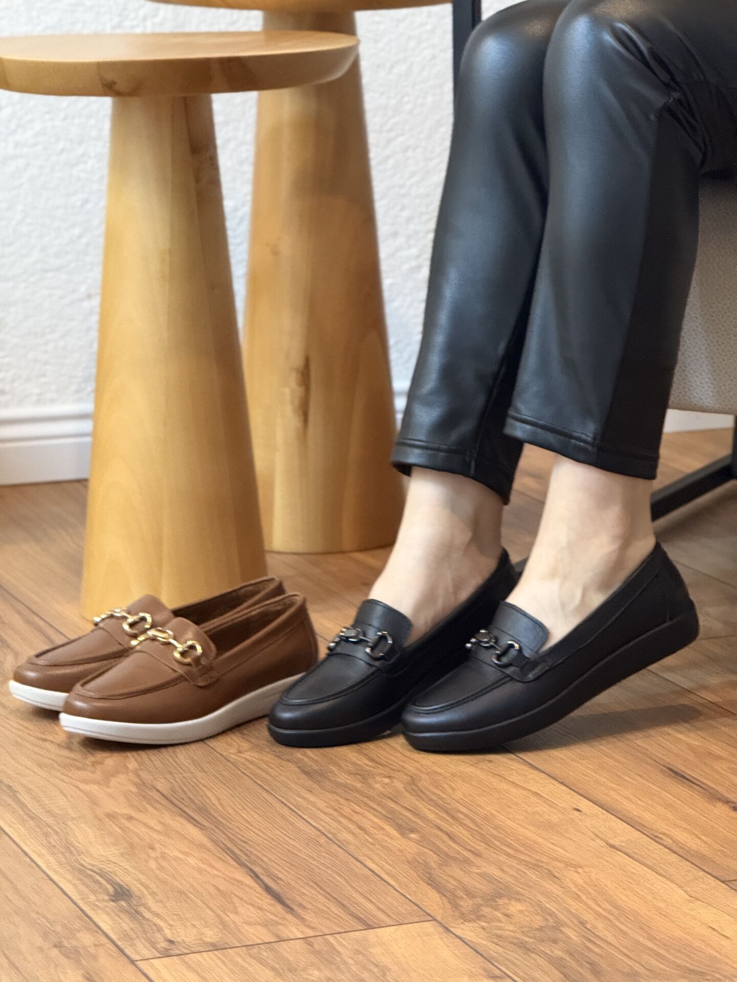 MY Fit 722 Kadın Deri Düz Taban Ortopedik Halka Toka Ayakkabı