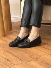 MY Fit 722 Kadın Deri Düz Taban Ortopedik Halka Toka Ayakkabı