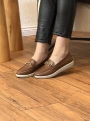 MY Fit 722 Kadın Deri Düz Taban Ortopedik Halka Toka Ayakkabı