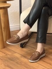 MY Fit 722 Kadın Deri Düz Taban Ortopedik Halka Toka Ayakkabı