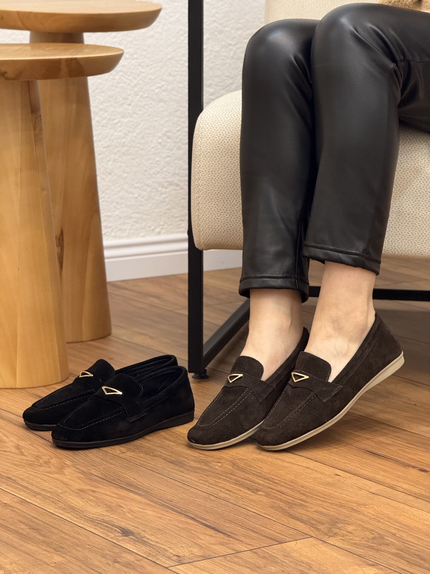 My Fit 712 Kadın Hakiki Deri Nubuk Tokalı Babet Ayakkabı