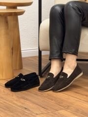 My Fit 712 Kadın Hakiki Deri Nubuk Tokalı Babet Ayakkabı