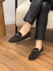 My Fit 712 Kadın Hakiki Deri Nubuk Tokalı Babet Ayakkabı