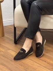 My Fit 712 Kadın Hakiki Deri Nubuk Tokalı Babet Ayakkabı