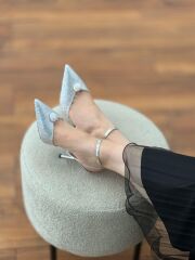 Lescarpe 2992 Kadın Düğme Detay Komple Taşlı Abiye Ayakkabı