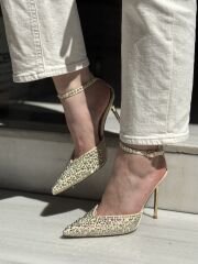 Lescarpe 1027 Kadın Sivri Burun Arkası Açık Taşlı Abiye Ayakkabı