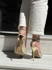 Lescarpe 1027 Kadın Sivri Burun Arkası Açık Taşlı Abiye Ayakkabı