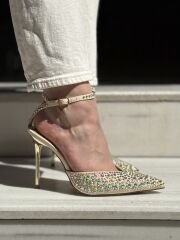 Lescarpe 1027 Kadın Sivri Burun Arkası Açık Taşlı Abiye Ayakkabı