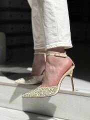 Lescarpe 1027 Kadın Sivri Burun Arkası Açık Taşlı Abiye Ayakkabı