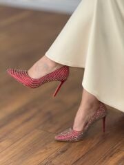 Lescarpe 0010 Kadın Hologram Taş Yüksek Topuk Stiletto