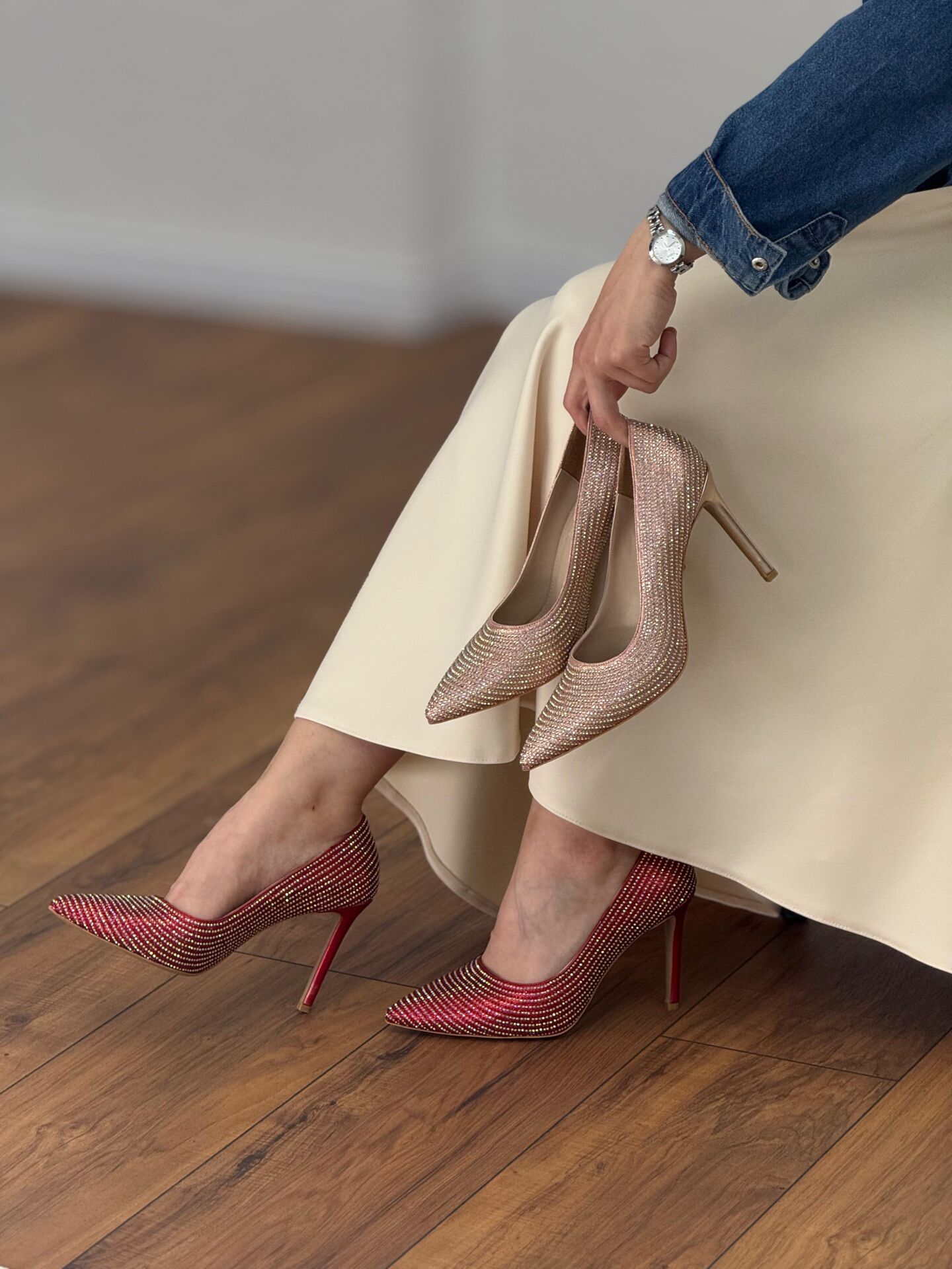 Lescarpe 0010 Kadın Hologram Taş Yüksek Topuk Stiletto