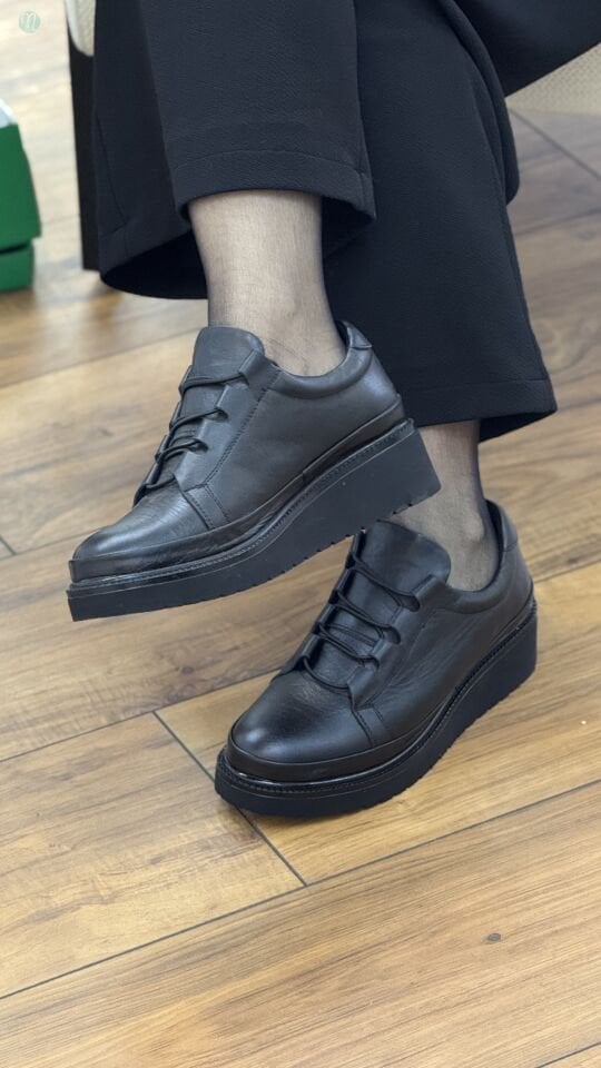 Nehir 1054 Kadın Lastik Bağcık Dolgu Deri Ayakkabı