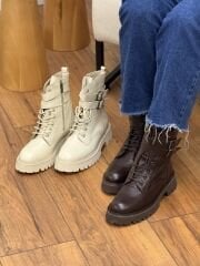 Matsey Kadın Çift Toka Hakiki Deri Postal