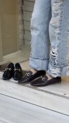 Matsey 8427 Kadın Hakiki Deri Tokalı Babet